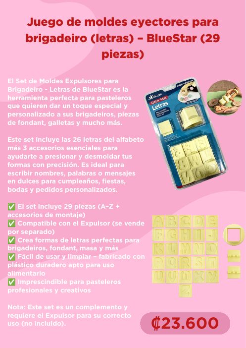 Juego de moldes eyectores (letras) BlueStar – 29 piezas